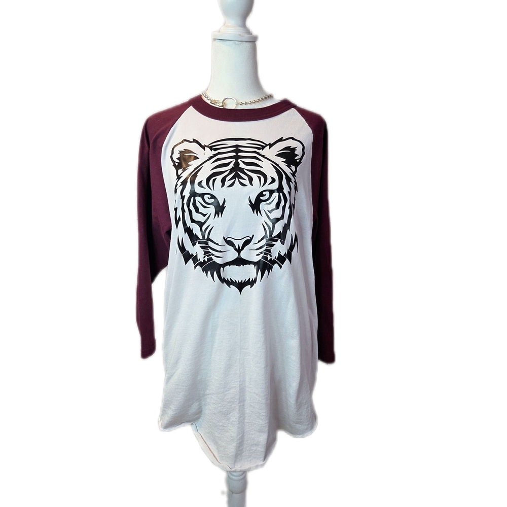 Augusta Sportswear Burgundy and White Tiger Raglan Tee